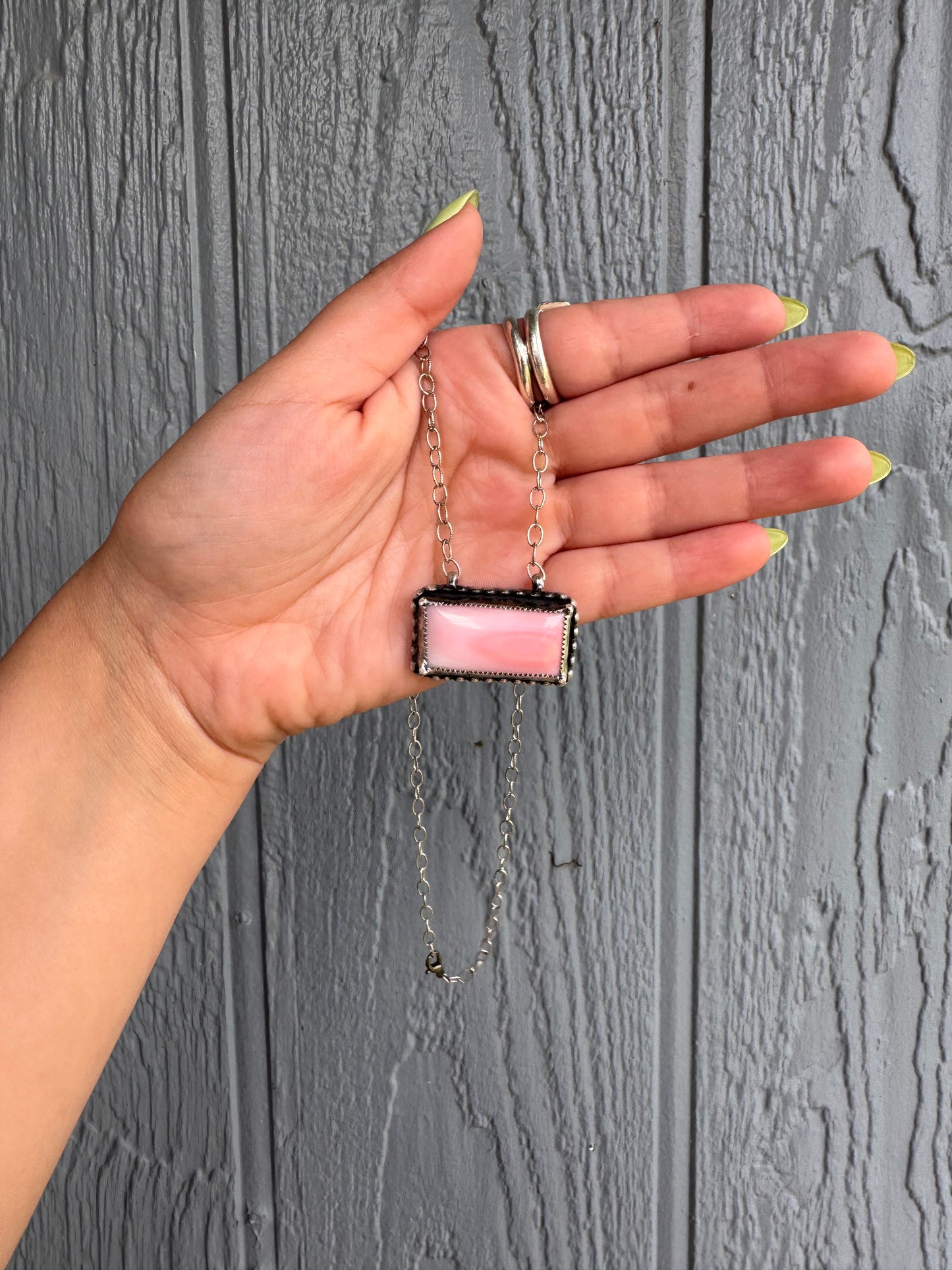 Pink conch bar necklace