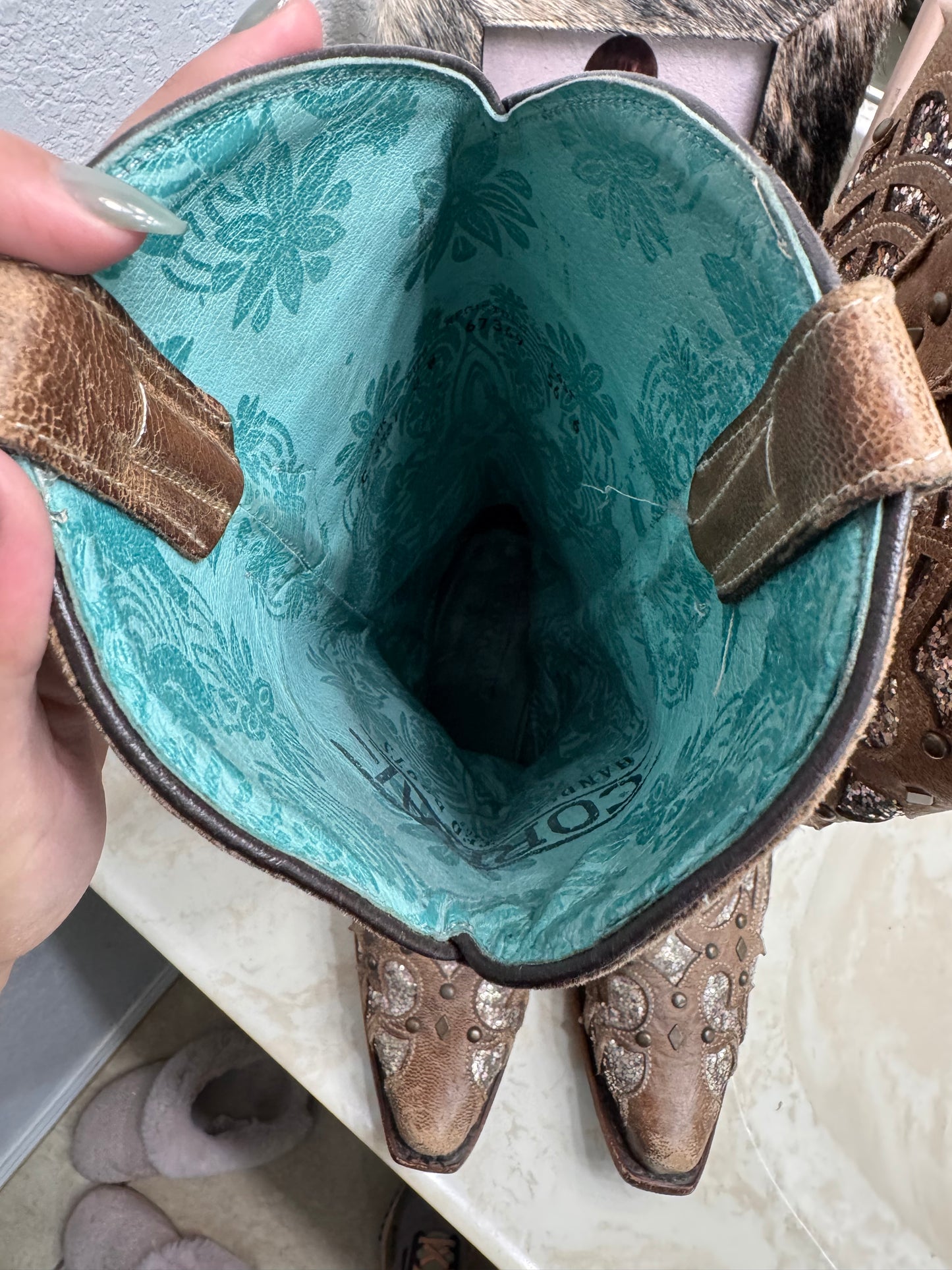 Brown glitter corrals size 8