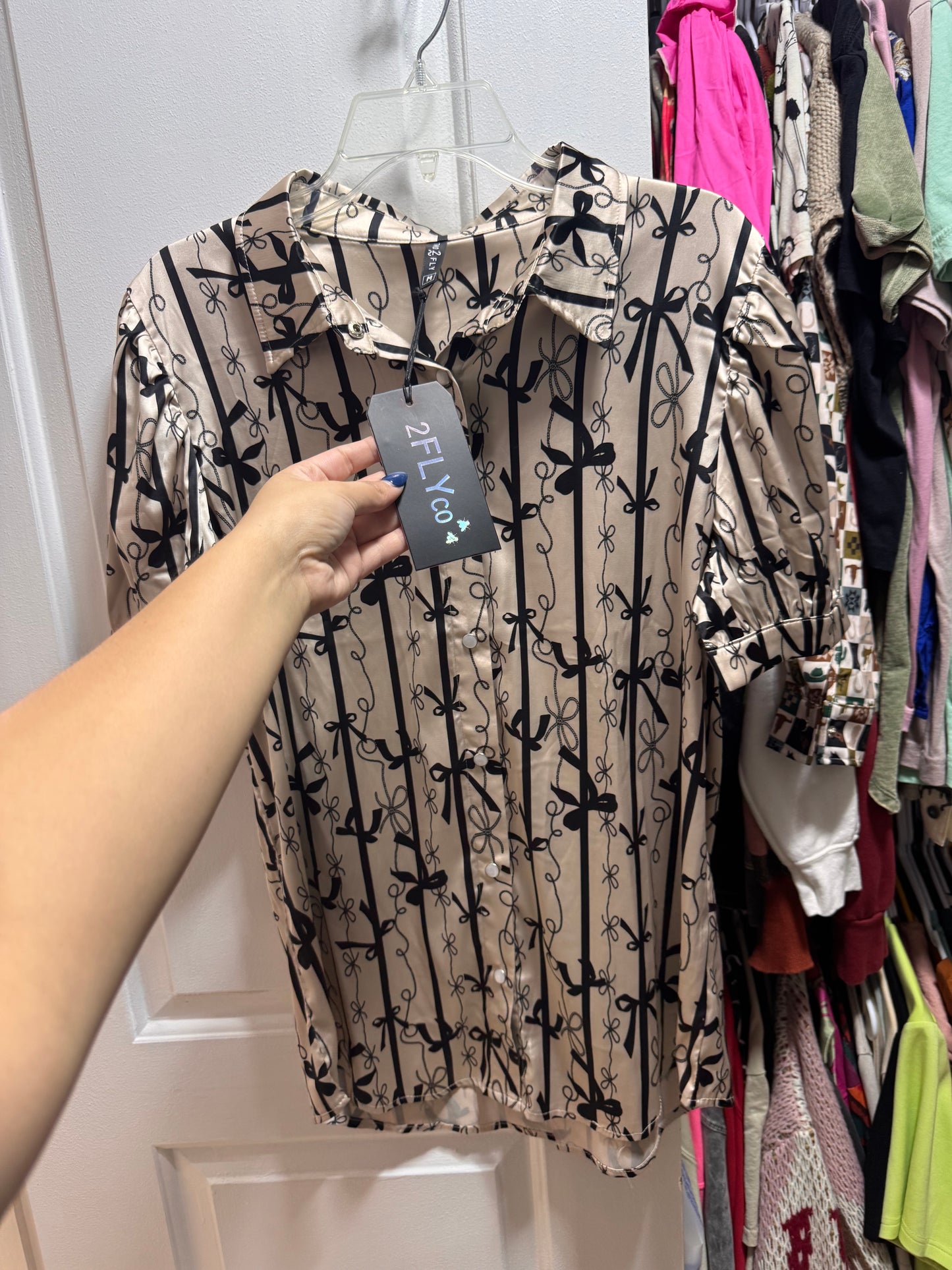 Satin bow blouse NWT