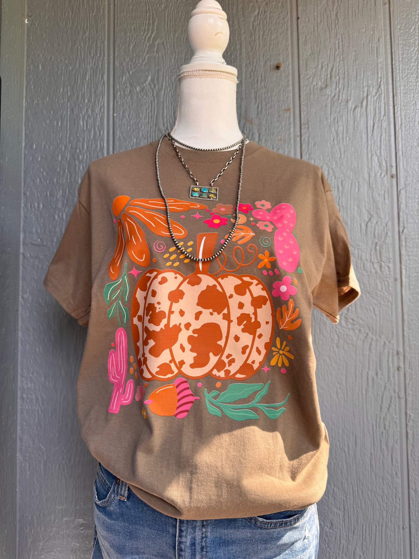 cowhid pumpkin with fall vibes top