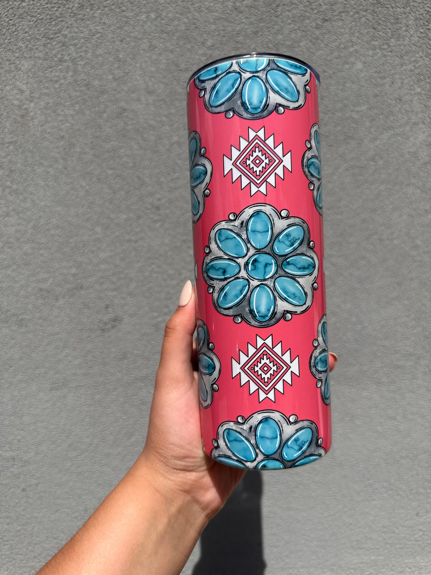Turquoise pink Aztec 20oz tumbler