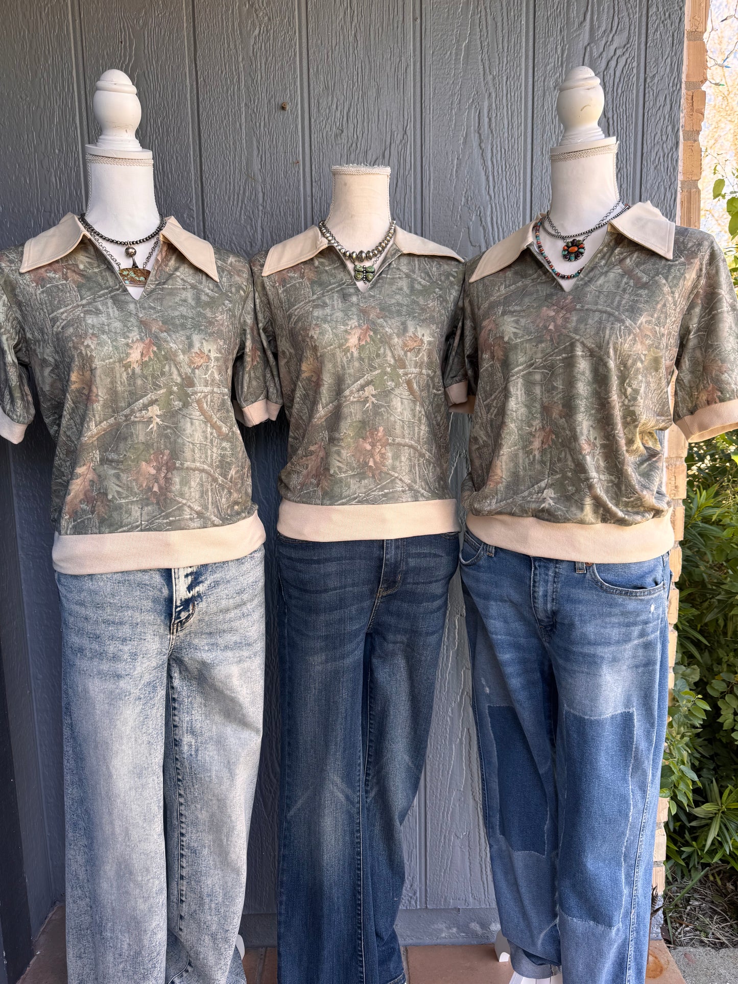 Camo vintage style polo blouse