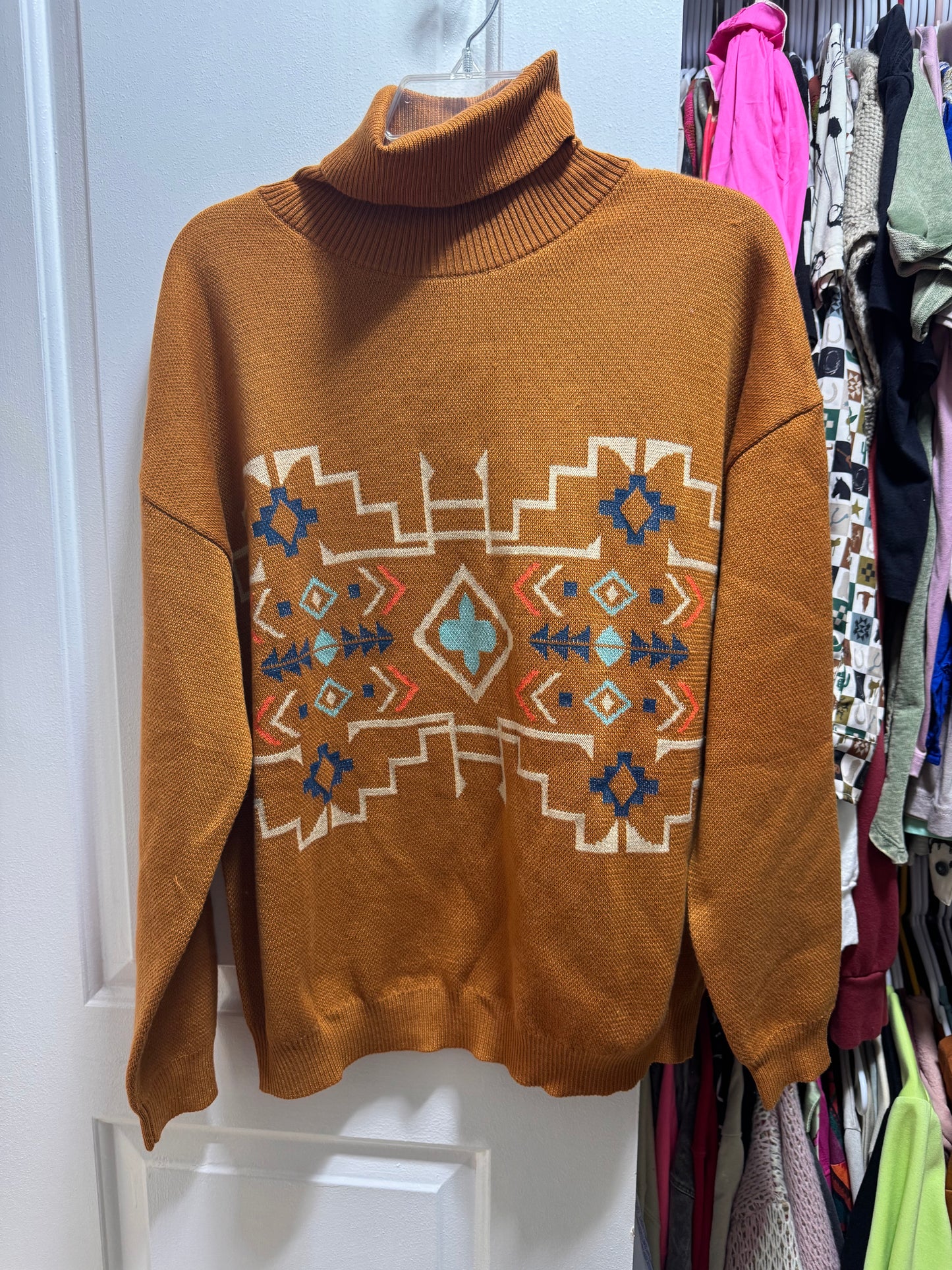Brown Aztec turtle neck