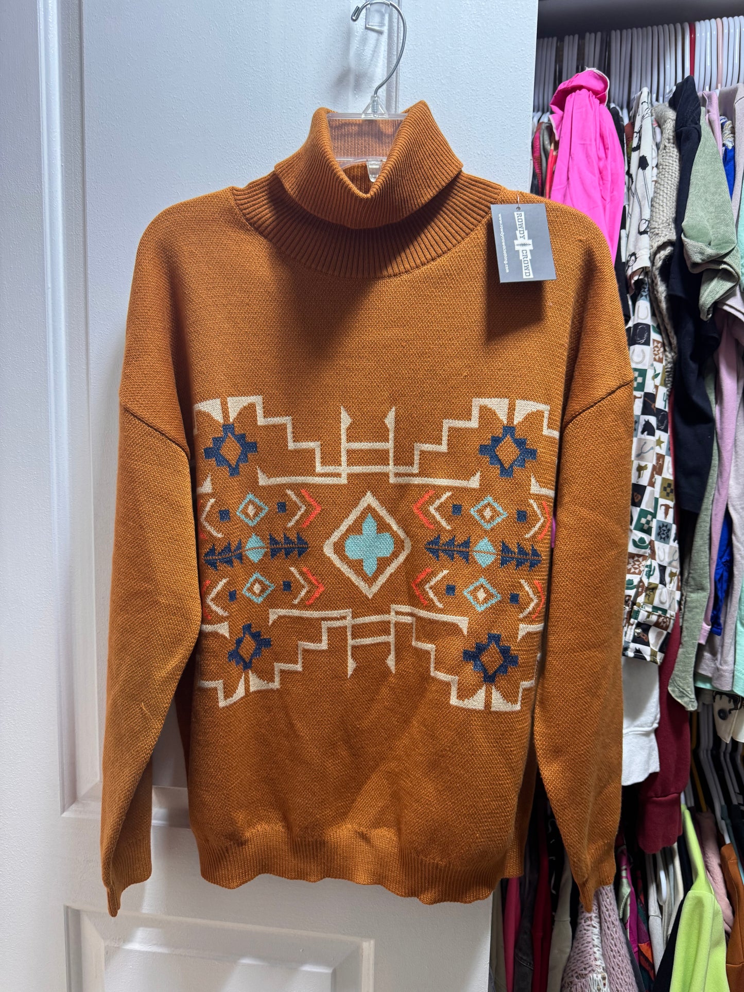 Brown Aztec turtle neck