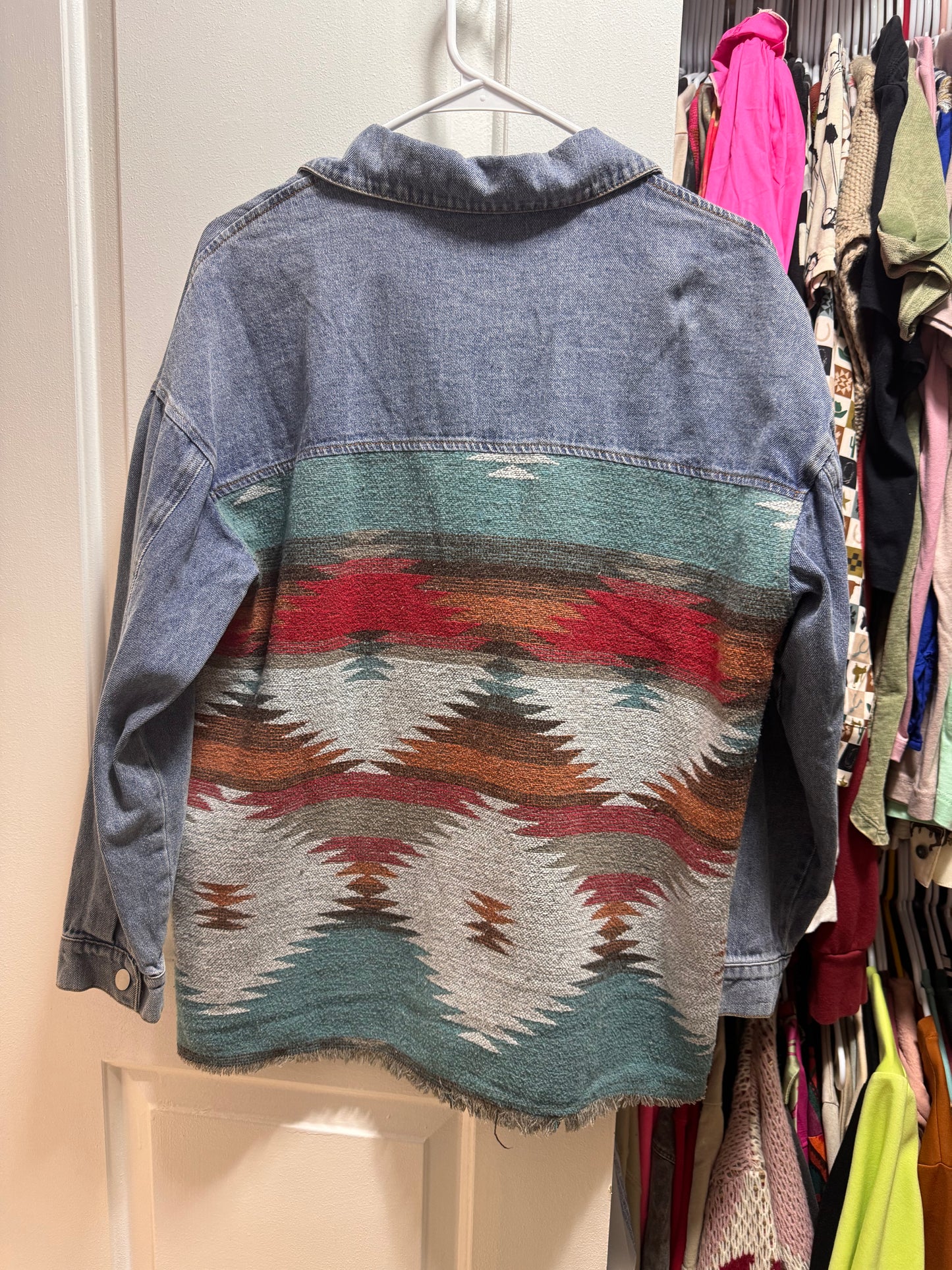 Jean jacket with Aztecs fabric