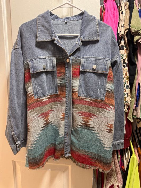 Jean jacket with Aztecs fabric