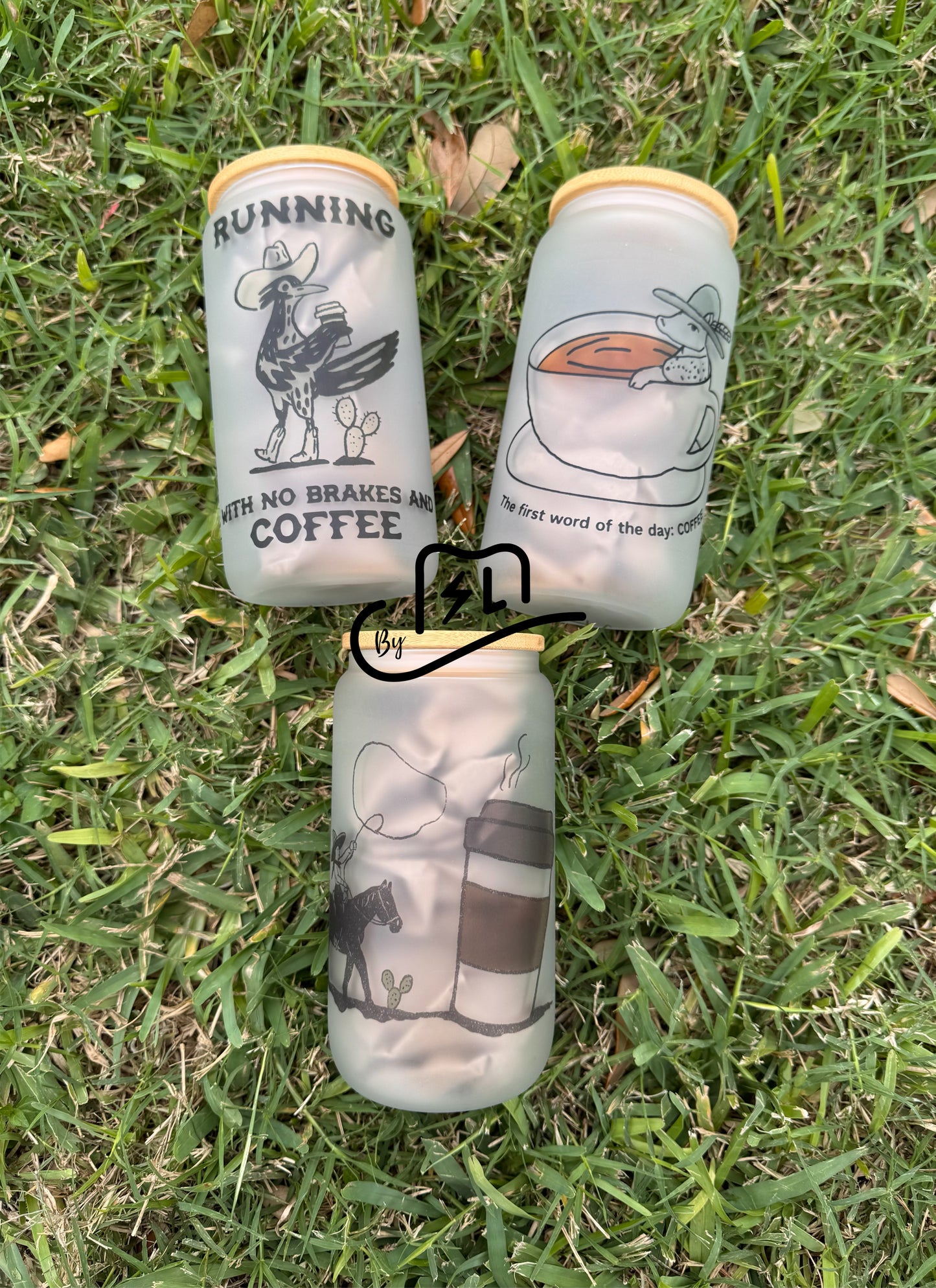 16oz frosted glass cups western coffee designs