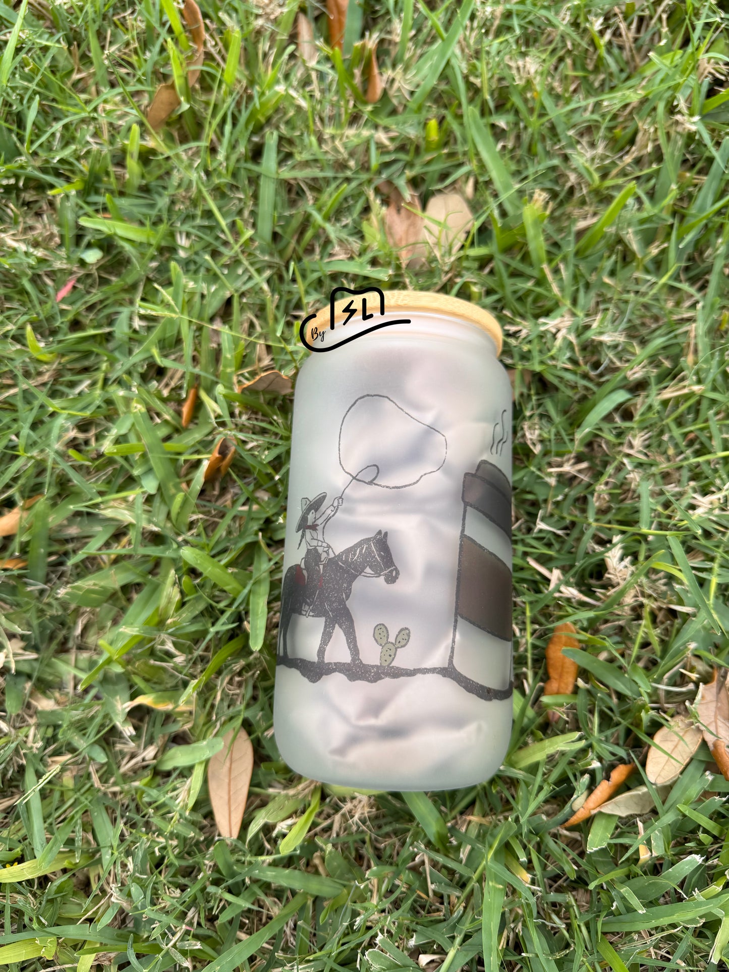 16oz frosted glass cups western coffee designs