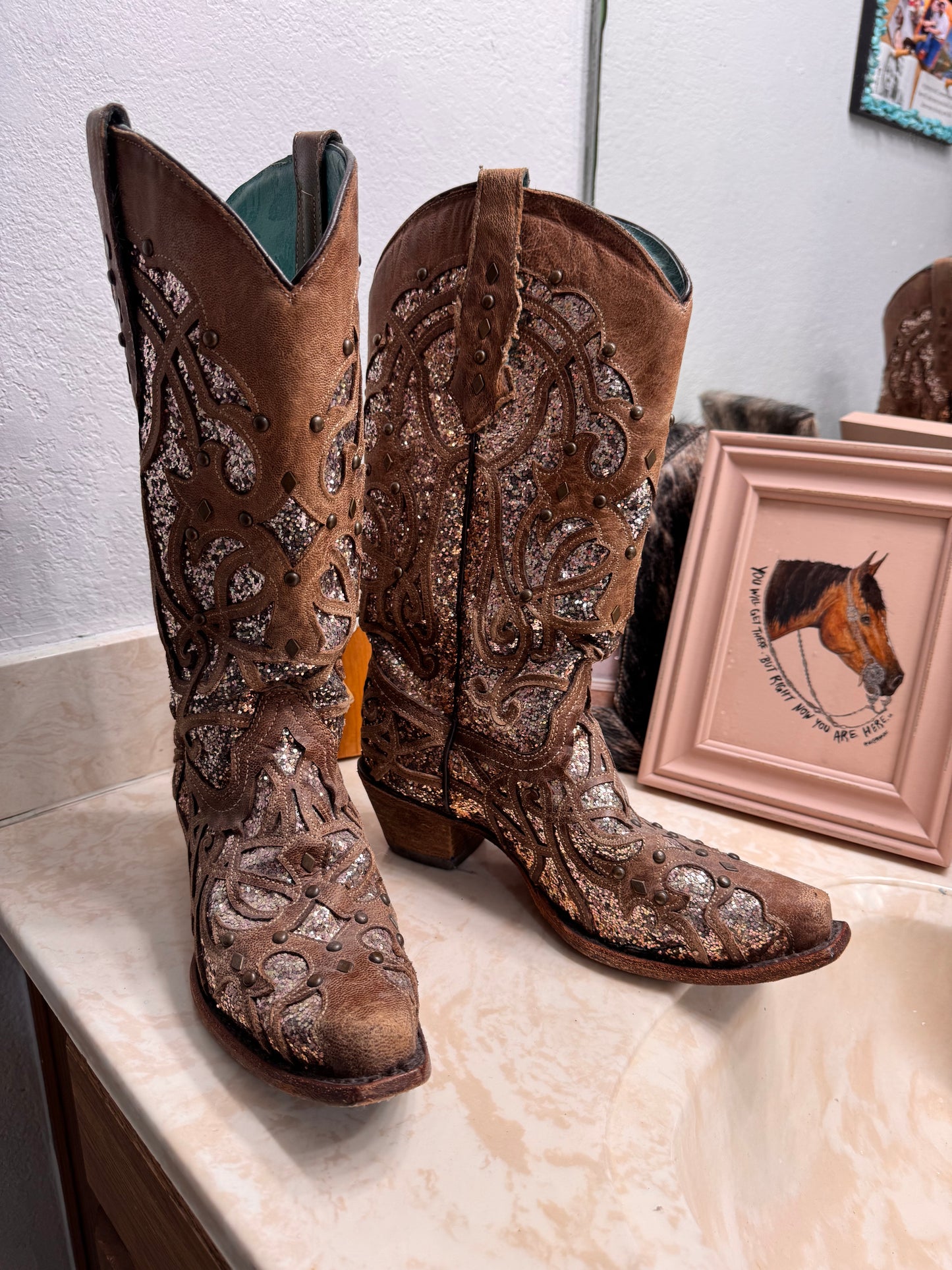 Brown glitter corrals size 8