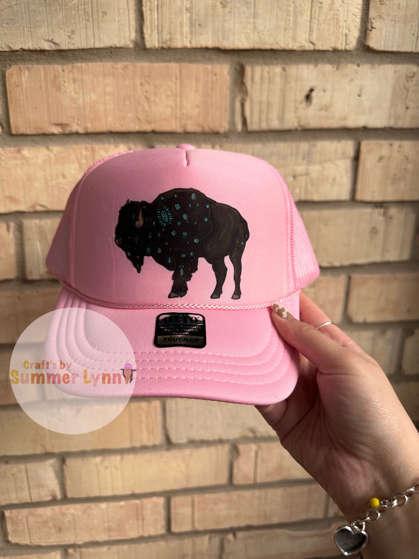 Turquoise buffalo trucker