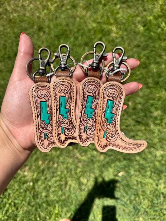 Boot key chains tooled and hide