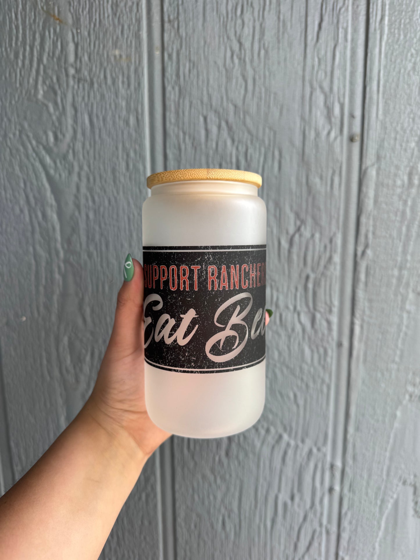 Eat beef 16oz frosted glass cups
