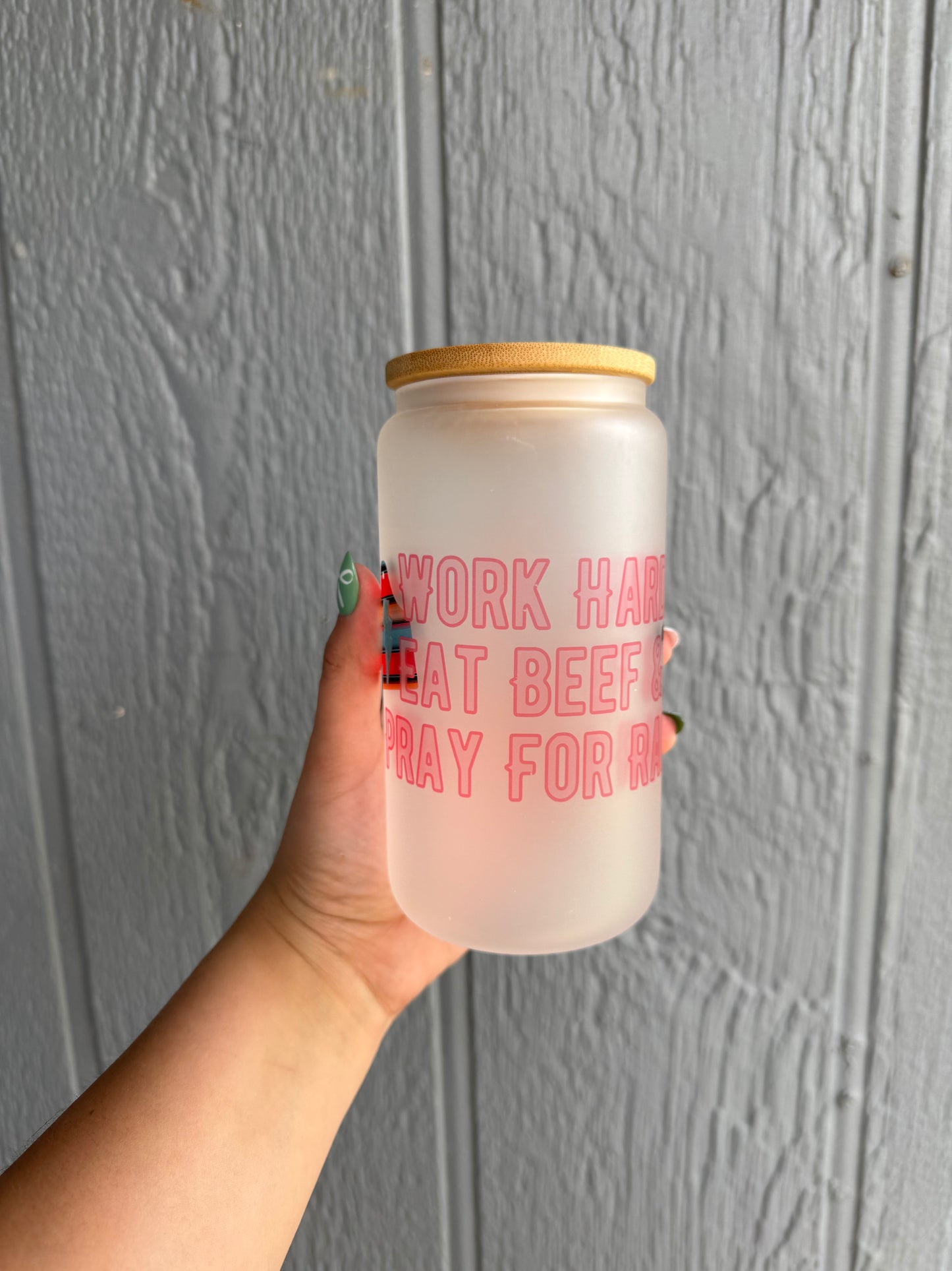 Eat beef 16oz frosted glass cups