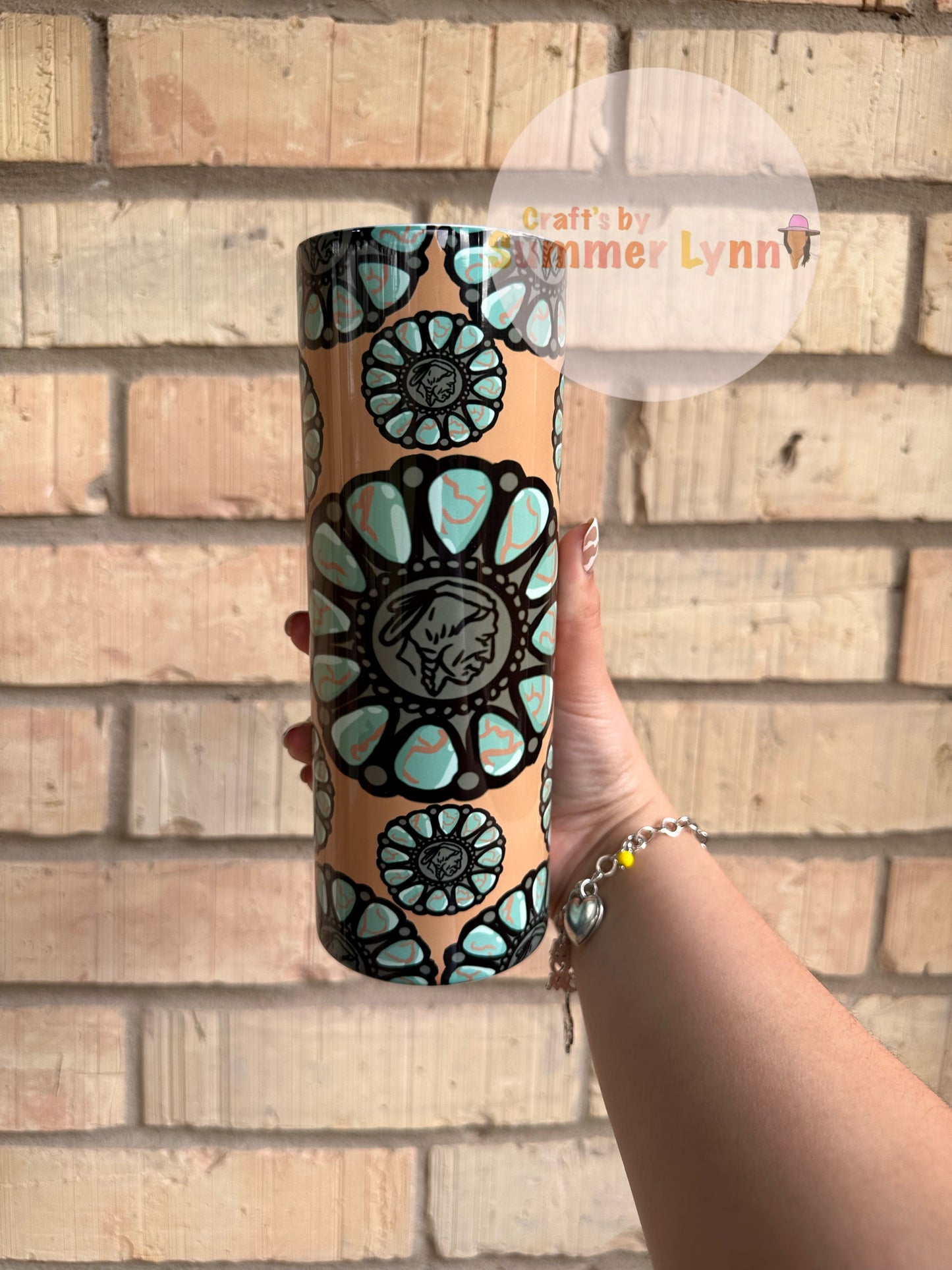 Indian turquoise coin 20oz tumbler