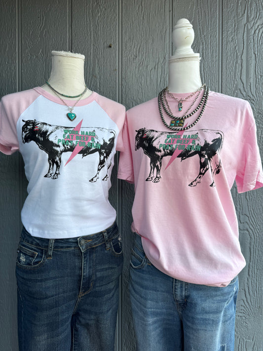 work hard eat beef and pray for rain Top