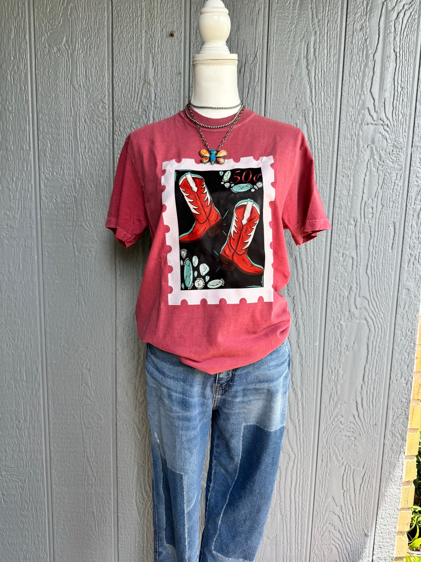 red boots and turquoise post card COMFORT COLORS