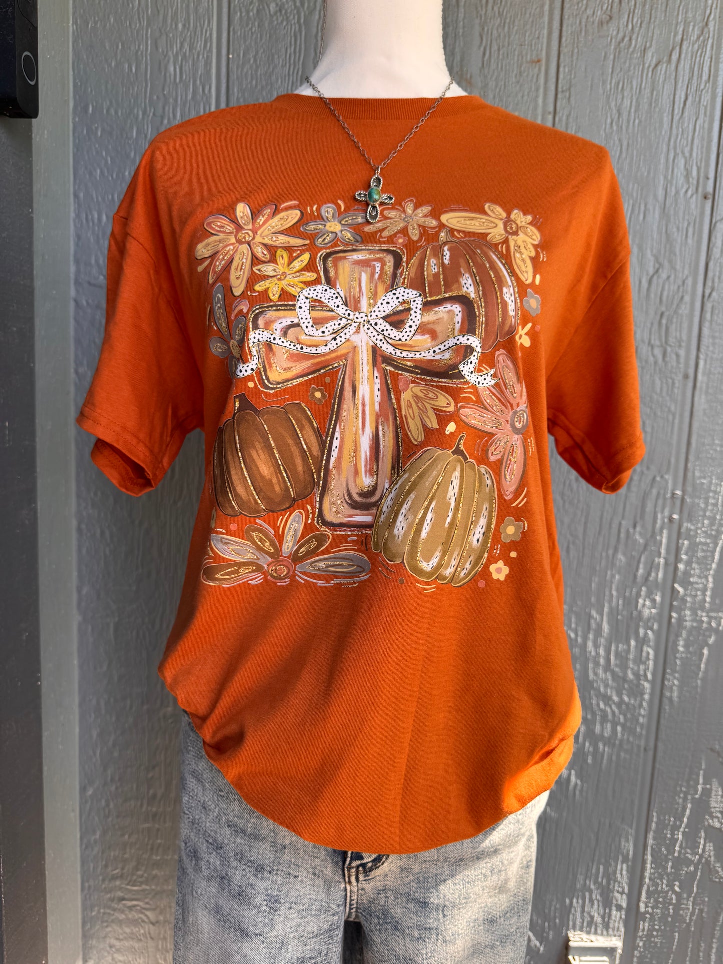 Three pumpkin cross top